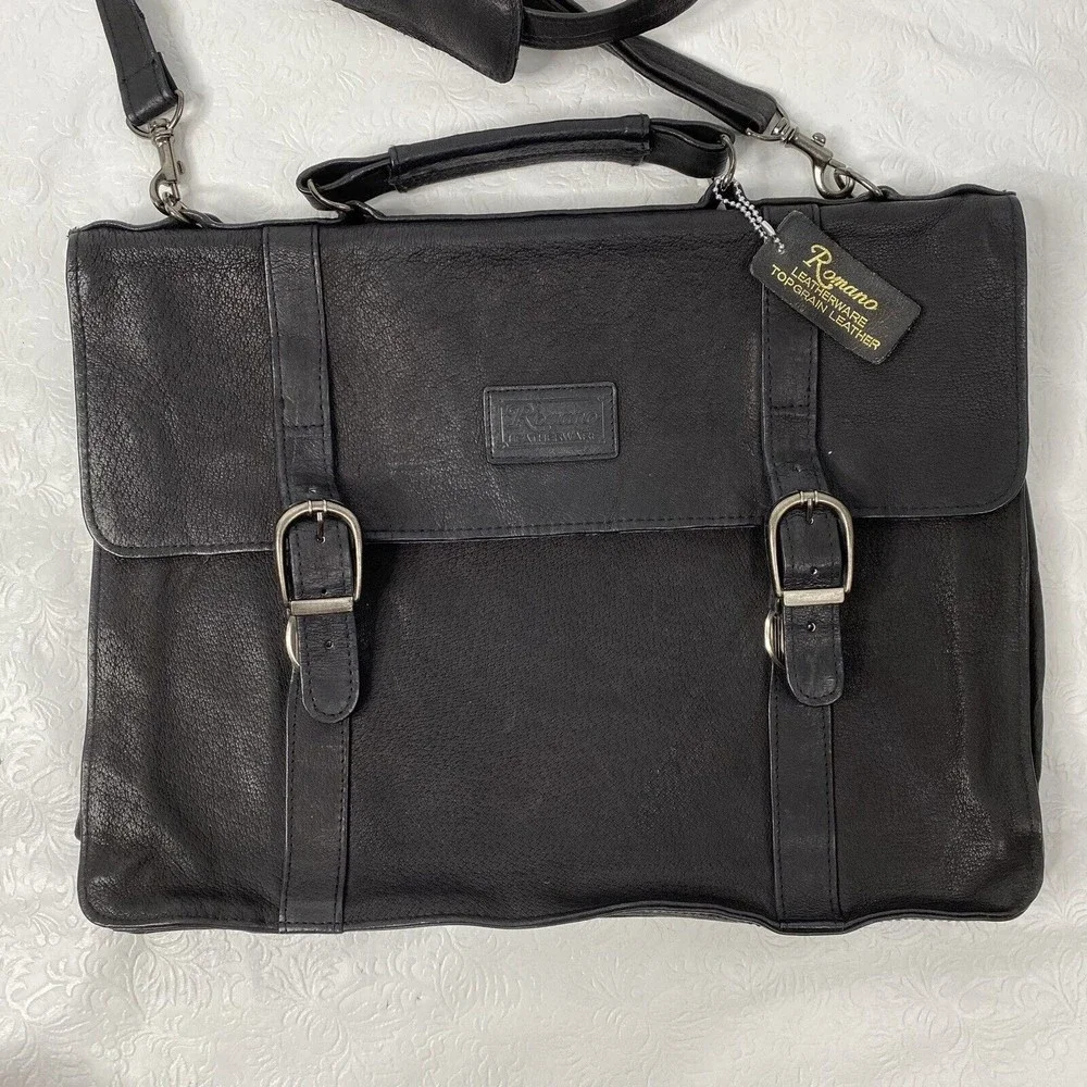 Roma Black Leather Briefcase - Men Bags Briefcases